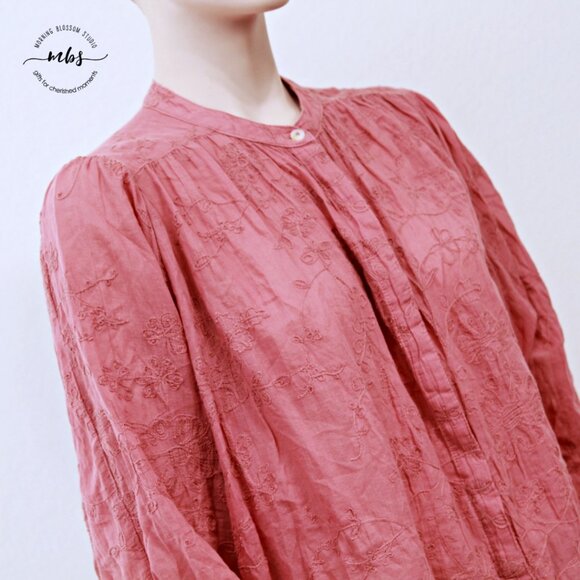 Anthropologie Pilcro the Tavi Embroidered Button Down Blouse Pink Women S - Picture 10 of 14